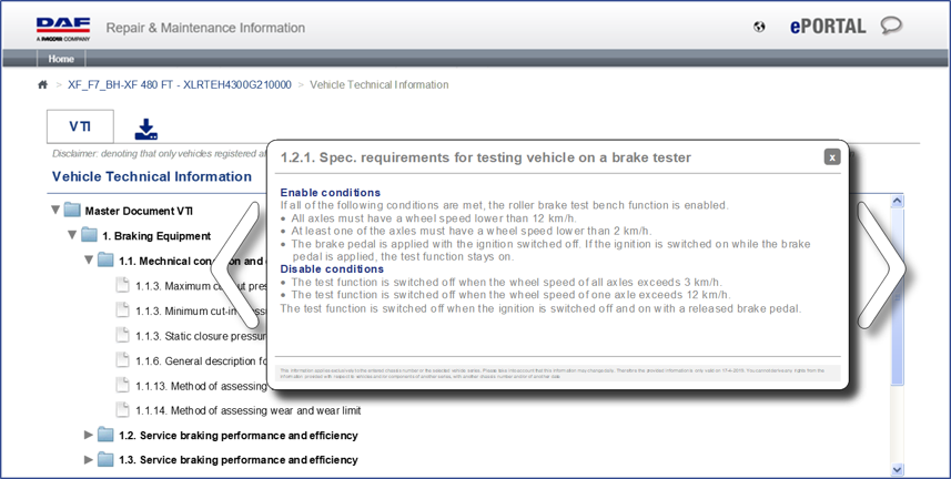 View the vehicle technical information